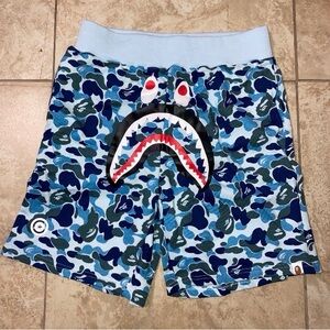 Bape Blue Camouflage Shark Face Athletic Shorts